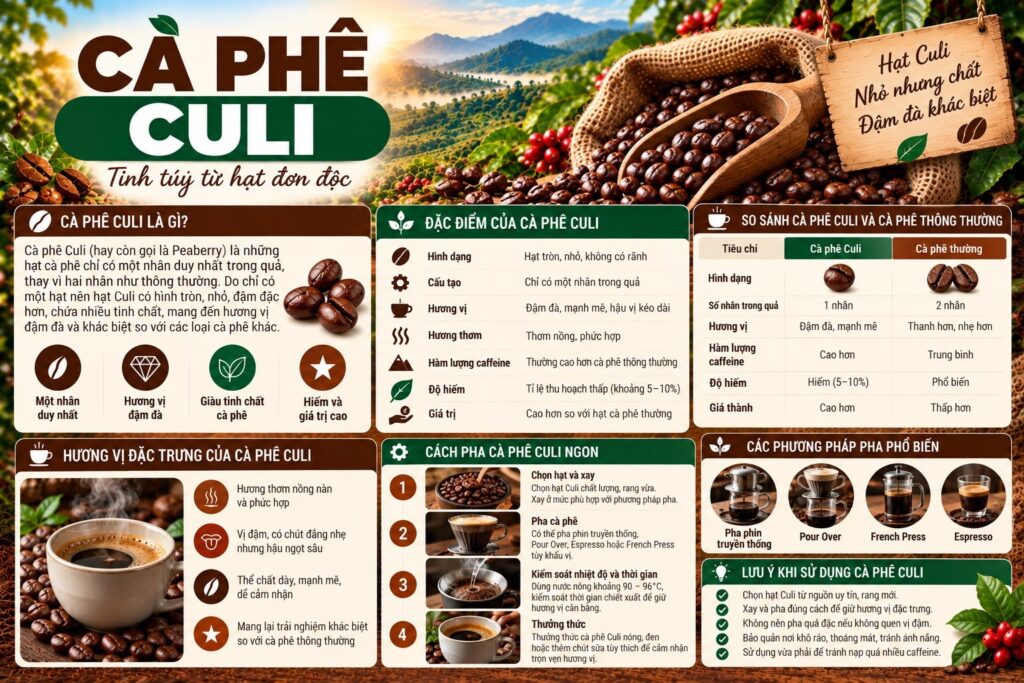 Cà phê Culi là gì? Phân biệt dạng hạt và chọn cách pha