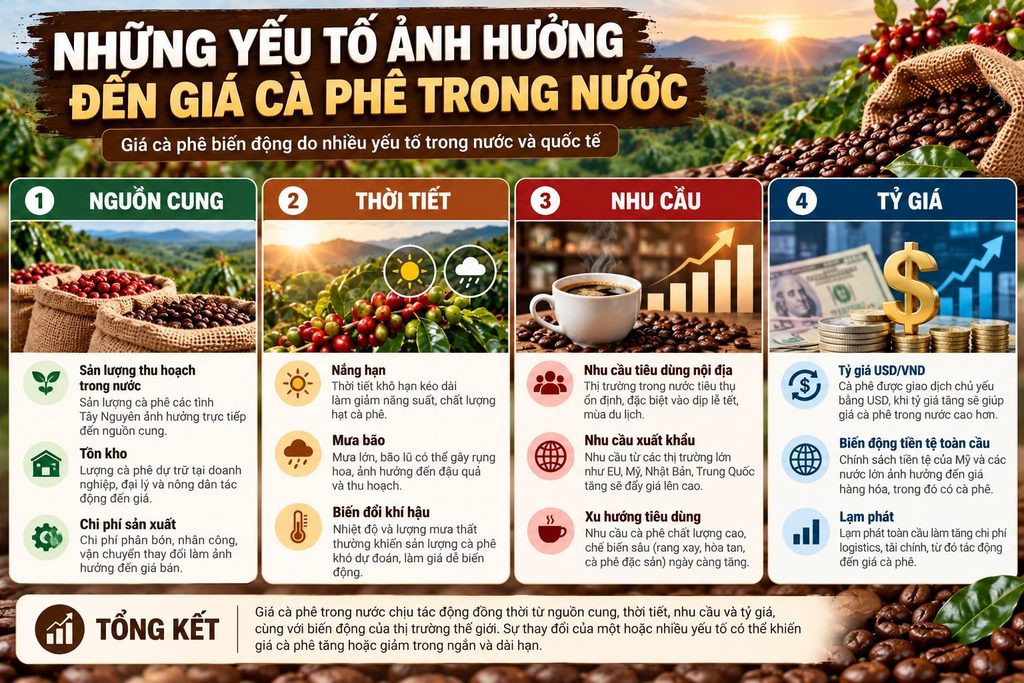 Những yếu tố ảnh hưởng đến giá cafe trong nước